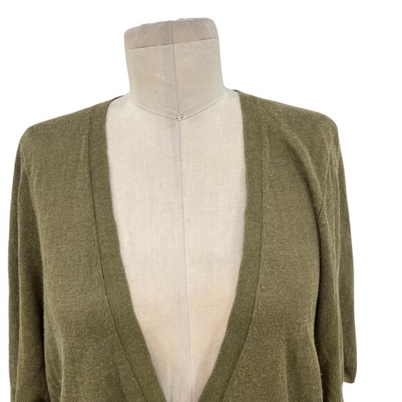 Eileen‎ Fisher Cardigan Sweater Knit Short Sleeve Linen Silk Olive Green Large - Picture 2 of 9